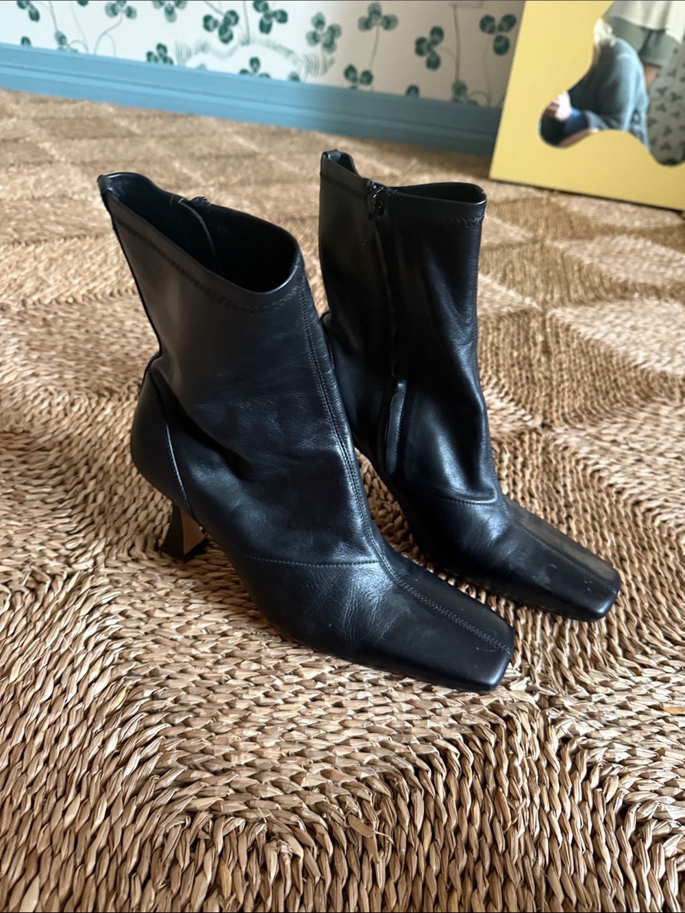 Tony Bianco Black Square-Toe Leather Ankle Boots